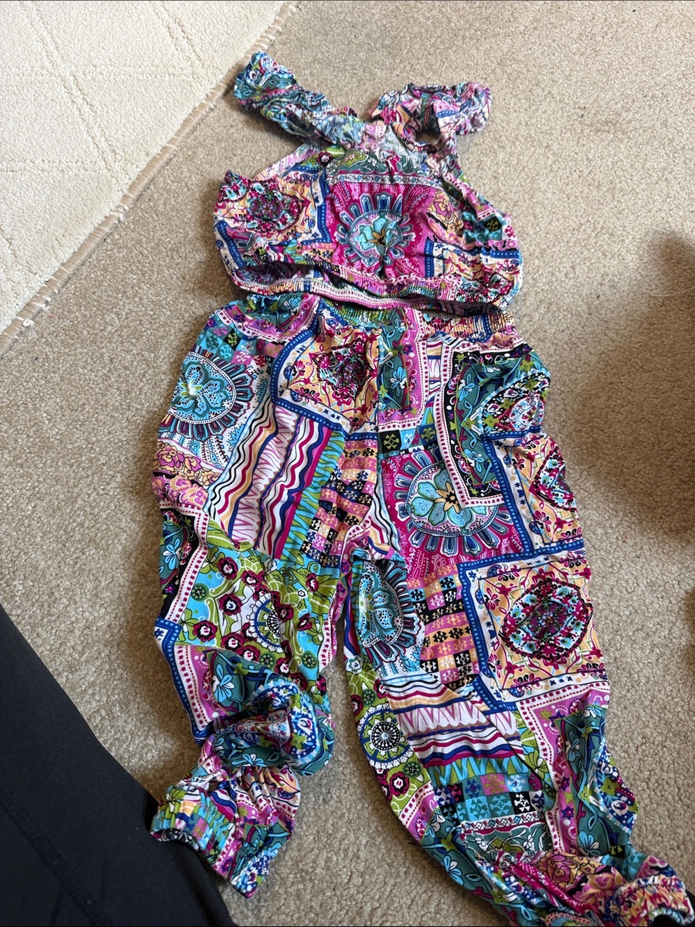 Girls Multi-Color Patchwork Print Jumpsuit
